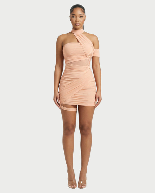 SONIA Draped Mesh Mini Dress